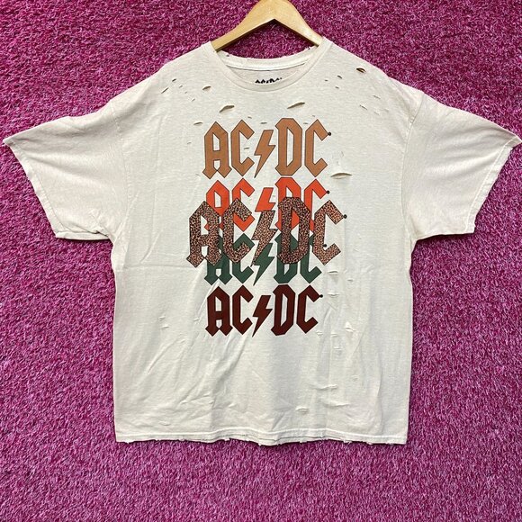 AC/DC | Shirts | Acdc Distressed Rock Logo Cream Tshirt Xxl | Poshmark